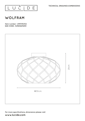 Светильник потолочный Wolfram 21117/30/02 Lucide латунь матовый золото на 1 лампу, основание латунь матовое золото в стиле современный фото 4